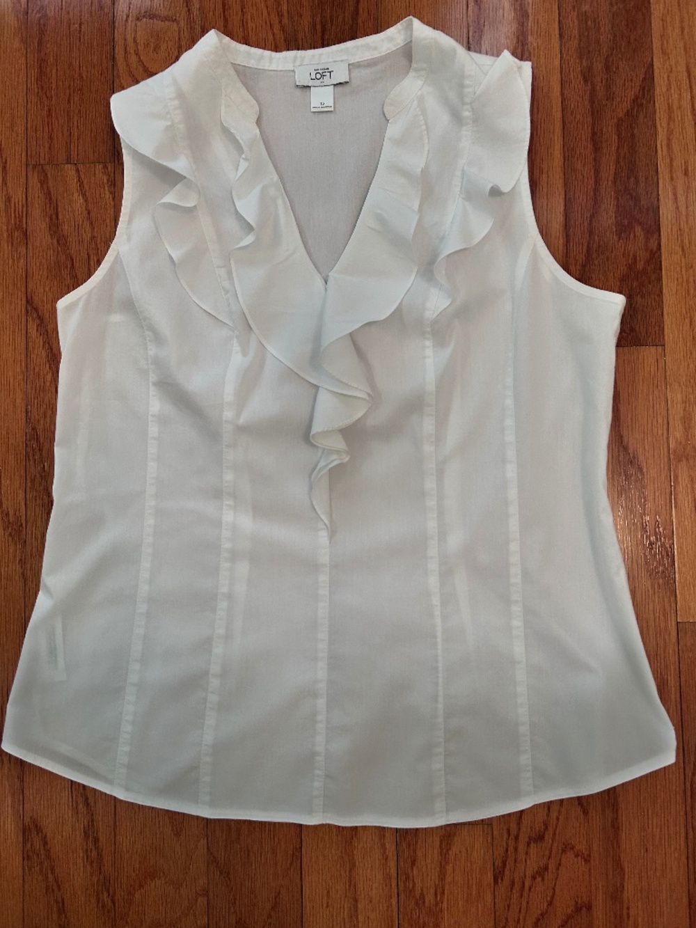 Ann Taylor Loft White Sleeveless Ruffle Top, Size 12